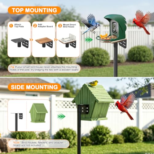 Bird Feeder Pole 85 Inch, Heavy Duty Adjustable Bird House Pole Mount Kit, Universal Top and Side Mount for Smart Bird Feeders, Bird Houses, Seed Trays and Weather Stations with 4-Stake Stable Base - size: 85 INCH