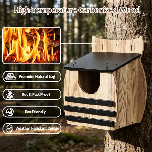Owl House for Outdoors, Large 16.14" Owl Box Wooden Nesting Box for Outside | Weatherproof for Screech, Barred, Barn & Great Horned Owls, Durable Wildlife Shelter Bird House Box with Easy Assembly
