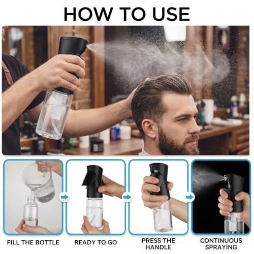 Spray Bottles 250ml/8.5oz 2 Pack Continuous Spray Bottle, Black | For Hair, Refillable, Fine Mist Sprayer, Water Spray Bottles For Cleaning Kitchen Hair Care Skin Toner - style: B-black 2PCS