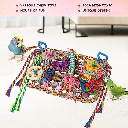 Bird Toys, Bird Foraging Shredding Toys for Parrot Parakeet Seagrass Woven Mat Chew Toys Hanging Hammock Toy for Lovebirds, Conures, Cockatiel, Finch and Small Birds (Hammock Wall) - style: Hammock Wall
