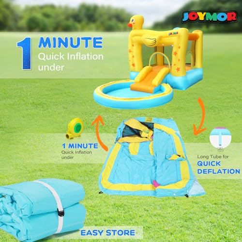 Bonnlo Inflatable Water Bounce House with Slide, Inflatable Water Slide with Sprayer and Pool, Duck Shaped Backyard Water Park for Kids Ages 3-10, Equipped with Blower, Heavy Duty