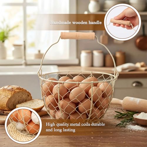 2 Pcs Egg Basket With Handle,Wire Egg Basket for Gathering Fresh Eggs, Round Egg Collecting Basket for Farm,Vintage Style Chicken and Duck Eggs Basket Egg Countertop Storage Container Holder ﻿(White) - color: white