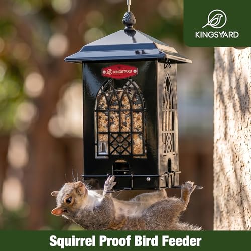 Kingsyard 5 Lbs Squirrel Proof Bird Feeders with Weight-Activated Perches | Large Metal Bird Feeder House for Outdoors, Weatherproof, Great for Small Wildbirds Cardinal Finch Bluebird, Sequin Black - color: Black