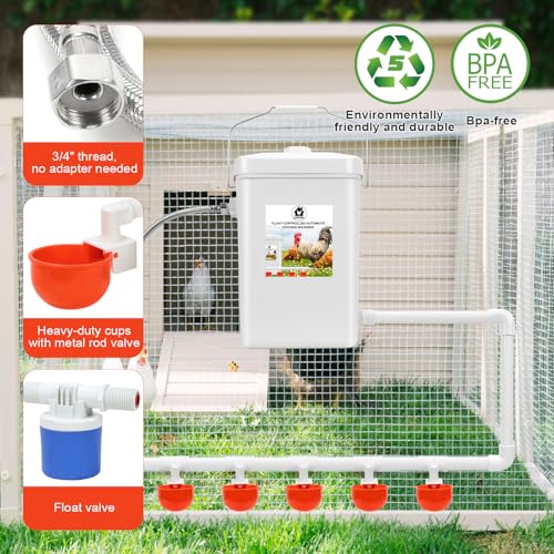 Automatic Chicken Waterer Float Controlled,3 Gallon Chicken Waterer | Dispenser with Hose Attachment,no waste， hanging chicken waterer， - size: 3 Gallon with hard tube