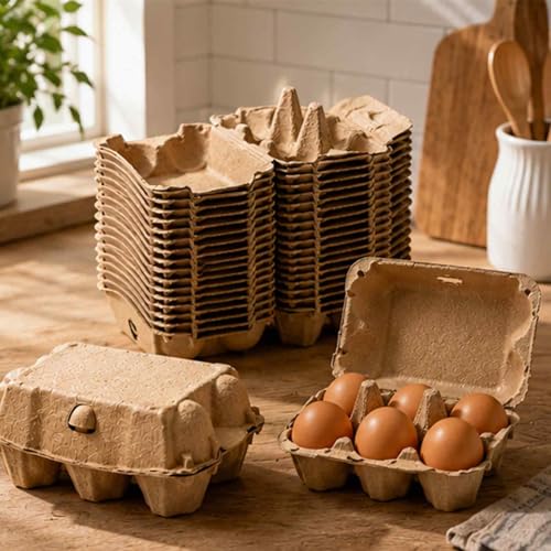 40 Pack Egg Cartons Cheap Bulk, 6 Count Egg Storage Containers Holder, Sturdy Natural Pulp Material Perfect for Storing Extra Eggs - color: 6 Count, 40 Pack