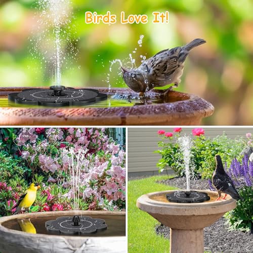 3.5W Solar Fountain with 2000mAh Battery - Work On Cloudy Day- Upgrade Lucky Flower Glass Panel Solar Bird Bath Fountains, Hummingbird Water Fountain Pumps for Birdbath, Pool, and Pond