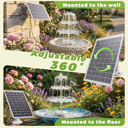 AISITIN 6.5W Solar Bird Bath Fountains with Lights, 3 Tiered Bird Bath | Solar Water Pump Upgraded Detachable DIY Solar Powered Fountain for Garden, Patio, Yard and Pond - color: White