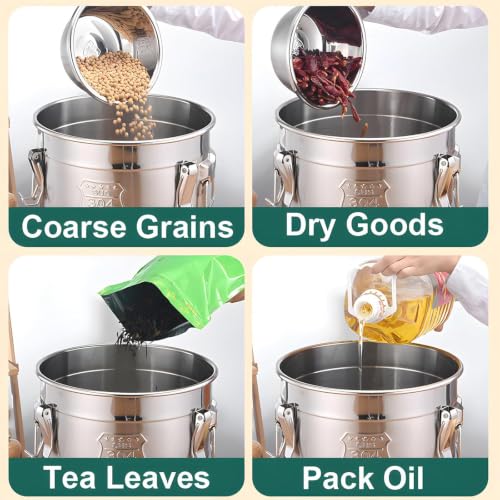 1.5Gal 304 Stainless Steel Containers with Lid, 202oz Airtight Flour Container, 5-10lbs Kitchen Metal Airtight Canisters for Rice, Flour, Grain, Coffee Bean, Sugar, Cookie 6L - size: Standard 6L/1.6gal