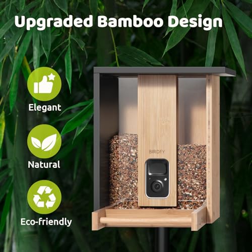 NETVUE by Birdfy Bamboo Feeder with Camera, Solar Powered, 2K Live Stream, AI Bird Identification, Motion Detection, Wooden Bird Feeder for Birdwatching, for Bird Lovers - style: AI 7 Day Trial
