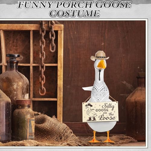 Cowboy Porch Goose Outfit Decoration Set,White,Khaki - color: Khaki, White