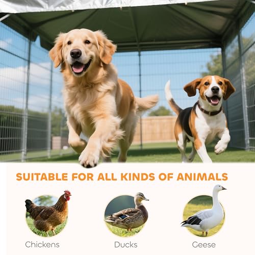 PawHut Outdoor Dog Kennel for Large Breeds 13' x 13' x 7.5' | Heavy Duty Dog Run Outdoor Fence, Waterproof Cover, Galvanized Chain Link, Secure Lock, for Chickens, Ducks - size: 157.5"L x 157.5"W x 91.3"H