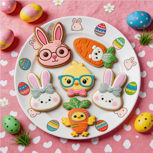 Easter Cookie Cutters Rabbit Face 3.5" with Plunger Stamps Handle Spring Holiday PLA Baking Molds Gifts Decorative Party Kitchen Cake Supplies - color: Cute Bunny Face