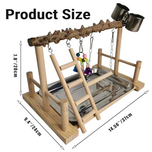 Hamiledyi Parrot Playground Bird Playstand Wood Exercise Play Perch Exercise Gym with Feeder Cups Toys Cockatiel with Ladder Hanging Swing for Pet Conure Lovebirds Life Activity Center Training Stand