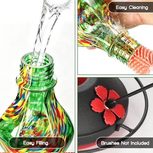 Hand Blown Glass Hummingbird Feeders for Outdoors Hanging, 24oz Wild Bird Nectar Feeder with Ant Moat and Perch, Bee-Resistant Ports, Garden Decor, Gifts for Women Mom, 1 Pack, Green Phoenix - color: Green Phoenix