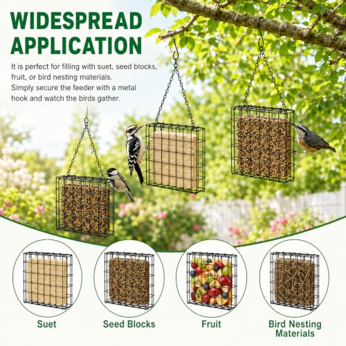 3Pcs Outdoor Suet Cage Bird Feeder, 5.4 x 4.92 x 1.77 Suets Hanging Bird Feeder, Single Suet Cake Capacity, Fruit Holder Style Suet Nugget Feeder for Garden Yard Outside Hanging
