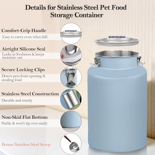 25lb Stainless Steel Dog Food Storage Container with Lid and Scoop | Airtight Metal Pet Food Storage, Large Capacity, Durable, Rust-Proof, Moisture-Proof, Keeps Kibble Fresh for Daily Use - size: Small