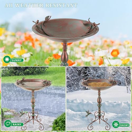 Pedestal Bird Bath for Outside, X-Large Birdbath with 20" Dia Bowl | 28" H Metal Bird Baths & Bird Feeder for Outdoor Garden Patio Yard Decor, Bronze