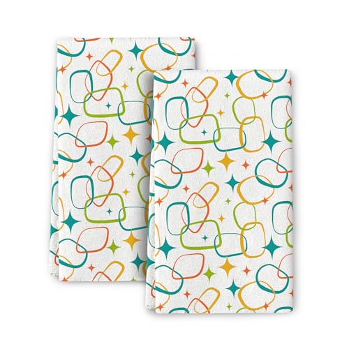 Mid Century Modern Kitchen Towels Set of 2 Retro Dish Tea Towels | Absorbent Vintage Hand Towels for Cooking Baking Bathroom Farmhouse Home Decor 16x24 Inch - color: Abstract Retro