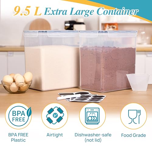 Vtopmart 9.5L Flour Sugar Storage Containers, 2 Pack, Each Fits 12.5 lb | Each for 12.5 lb Flour, Airtight Seal, Multiple Sizes, BPA Free, Food Grade Material, Dishwasher Safe (Not Lids) - color: Black, size: 9.5L