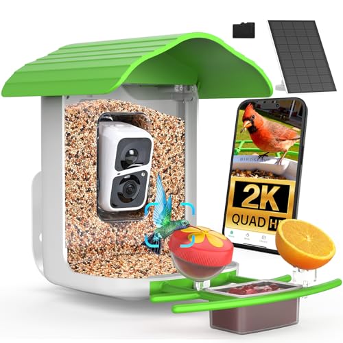 birdsnap® PAV Bird Feeder with Camera Solar Powered 2K Live Video 64GB Card | AI Bird Species Identification, Instant Arrival Alerts, IP65 Waterproof, Wild Bird Feeders for Outdoors, Gift for Bird Lovers - color: Green