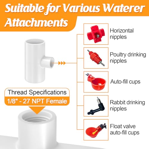 20 Pcs Chicken Waterer PVC Pipe Tee Fittings for Large Chicken Coop | Fully Automatic for Threaded Chicken Waterer Nipples/Cups/Feeders/Poultry Water Drinker, Chicken Coop Accessories, White