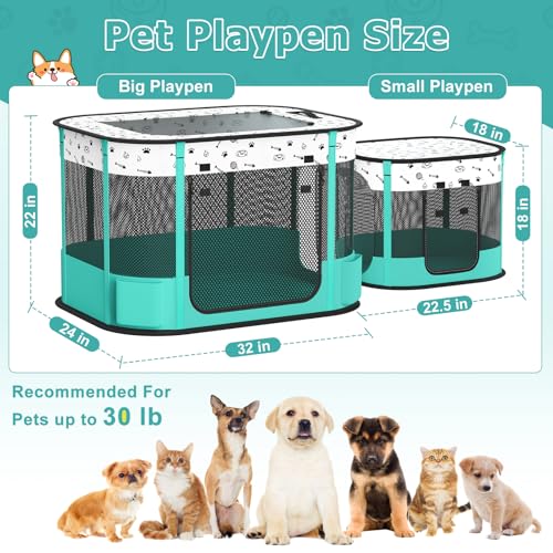 Portable Cat Playpen, Foldable Pet Dog Playpen, for Kitten Puppy Play Pen Indoor/Outdoor, Cats Enclosure Cages Tent with Carrying Case, 600D Oxford 8-Rods, 32"x24"x22" - color: Green