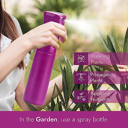 VIGOR PATH Continuous Mist Purple Spray Bottle 300ml Fine Mist for Hair | Ultra Fine Atomizer Leak Proof Ergonomic Construction 360 Refillable - color: Light Purple - 10oz