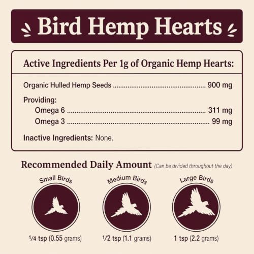 Hemp Well Organic Hemp Hearts –Reduces Feather Plucking, Promotes Relaxation, Immune Support, Organically Sourced, USA Grown, GMO Free – 1 Pound Bag - size: 1 Pound (Pack of 1)