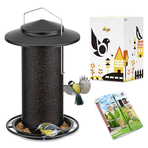 iBorn Bird Feeders for Outdoors, All Metal Mesh Tube, Holding Bird Seed for Outside Feeders,17.7cm Large Roof, Black, 2.8lb(Seed is not Included) - color: Black, size: 2.8LB，6.9′′Large Roof