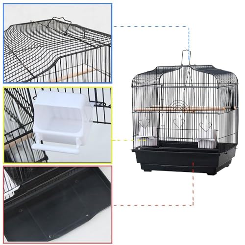 GarveeHome Small Bird Cage with Wheels, Parakeet Cage, Bird Carrier for Parakeets, Canaries, Lovebirds, Small Quaker, Cockatiels, Budgie, Green Cheek (20in Blcak)
