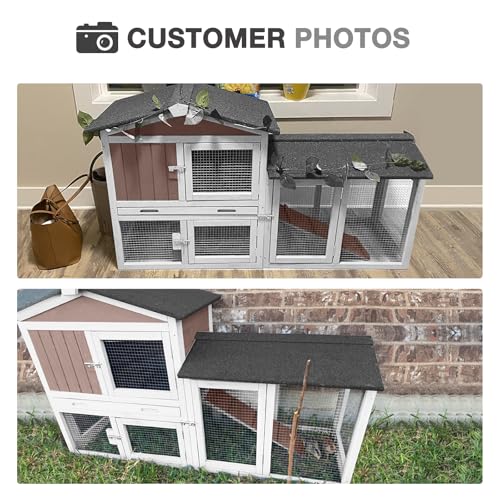 Chicken Coop with Run for 2 Chickens, Outdoor Wooden Hen House with Leakproof Pull-Out Tray, Weatherproof Roof, 6 Access Doors-Brown