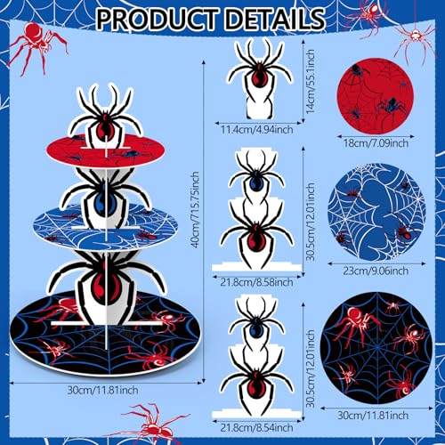 3 Tier Spider Cupcake Stand Spider Birthday Party Decorations Cupcake Tower Hero Theme Cake Holder Hero Dessert Holder Table Display for Birthday Baby Shower Party Supplies - style: Spider