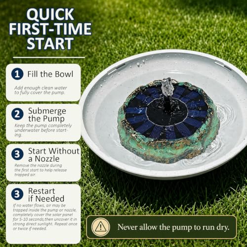 Solar Fountain for Bird Bath Vintage Copper Patina Faux Rock Water Pump with 6 Nozzles Small Solar Powered Bird Bath Water Bubbler Hummingbird Fountain Birdbath for Garden Fish Tank and Pond
