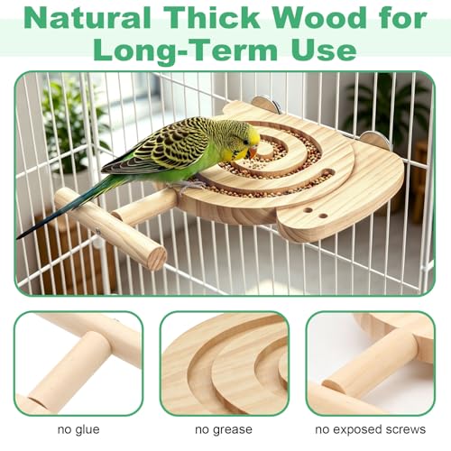 Hypeety Bird Foraging Toys with Perch Enrichment Puzzle Feeder Kit for Cage | Promotes foraging and chewing, kiln-dried wood slow feeder, no mess, fits most cages, for budgies cockatiels lovebirds conure