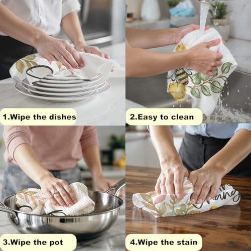 2 Pcs Funny Honey Bee Kitchen Towels Decorative Hand Towels | Waffle Soft Tea Towel for Home, Bathroom, Absorbent Microfiber Dish Cloth, Bee Gifts for Women, Mom - color: Multi 1210