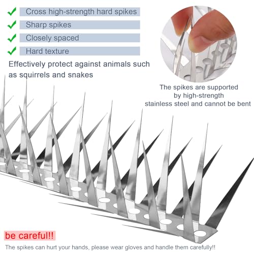 Bird Spikes 65 FT Anti Climb Spikes Stainless Steel Bird Squirrel Deterrent | Acts as squirrel baffles for bird feeders, stops squirrels stealing bird food - size: 65 FT