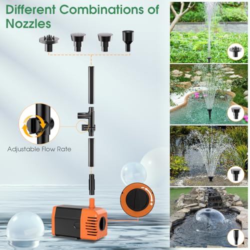 Antfraer 25W Solar Fountain Pump, Solar Water Pump 340GPH Flow Adjustable, Solar Pond Pump with 16.5Ft Cord & PVC Tubing for Pond Small Pond Garden Waterfall Backyard Hydroponics Water Features - size: 25W