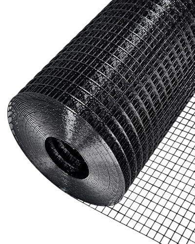 Black PVC Hardware Cloth 1/2inch 16"x25' 19 Gauge Snake Fence Roll | Black PVC Coated Welded Wire Mesh Roll, Heavy Duty Metal Mesh with Square Grid, Fencing Roll for Chicken Coop Barrier - size: 1/2" x 1/2" 16" x 25'