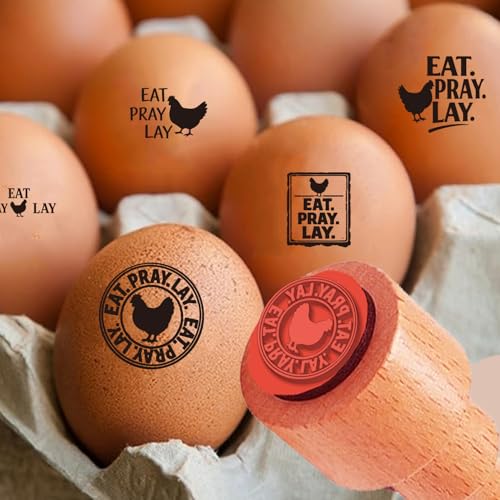 AHANDMAKER 5 Styles Mini Eat Pray Lay Egg Wooden Rubber Stamp, Small Chicken Patterns Stamps for Farm Eggs DIY Making Scrapbooking Card Stamping Pottery Clay Crafting - style: Chicken