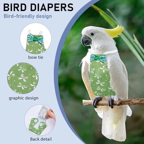 SUPERFINDINGS 6Pcs Bird Diaper Reusable Parrot Nappy with Washable Waterproof Cute Urine Wet Suit Green Pink Yellow Costume Cockatiel Clothes with Elastic Rope for Parrots Cockatiel Pet Birds(S-M)