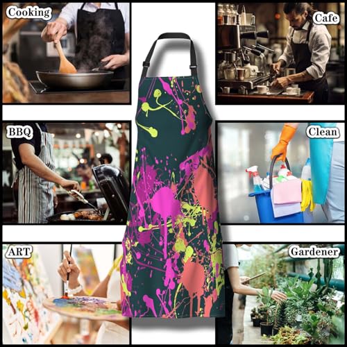Cook Apron for Women Splatter Paint Pattern Mans Aprons for Cooking Funny for Kitchen Cooking Restaurant BBQ Painting Crafting 27” (W) x 31” (H), Waterproof Aprons - color: Splatter Paint Pattern