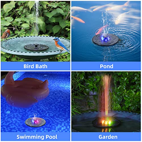 Solar Powered Fountain 4W Bird Bath Fountains Pump Upgraded Glass Panel Fountains with Color LED Lights 7 Nozzles & 4 Fixers for Garden Small Pond Outdoor Swimming Pool Fish Tank