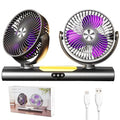 Quiet Fan with 360° Dual Heads, Battery Operated Desk Fan, 3-Speed Side Table Fan, Bedside Table Fan with Night Light, Portable Fan Wall Mount or Ceiling Hanging for Camping Bedroom Office (Grey)