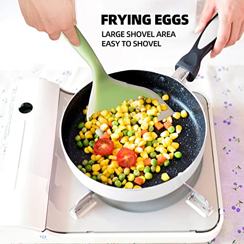 2 Pack Silicone Pancakes Spatula,Wide Pancakes Spatula Turner for Eggs Fish Pizza and Steak Shovel Omelette Spatulas for Nonstick Cookware,Heat Resistant Kitchen Flipper Spatulas for Cooking (GP) - color: Green and Pink