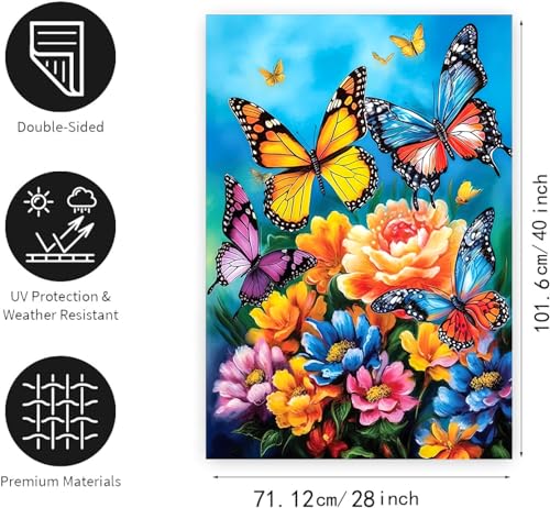 Spring Summer House Flags 28x40 Double Sided Large Butterfly Garden Flag Flower Yard Flags for Outside Butterflies Outdoor Decorative Floral Welcome Flags - color: butterfly