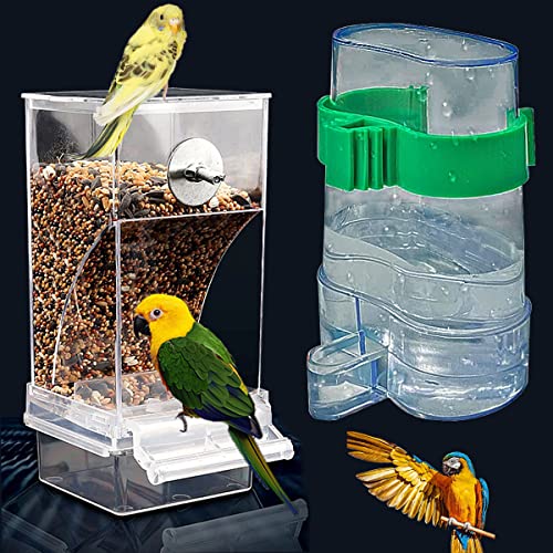 Kenond No Mess Bird Feeder Water Dispenser Set, Automatic Bird Feeder | Parrot Cage Accessories, Acrylic Parakeet Seed Food Drinker for Cockatiel, Squirrel, Finch, Lovebirds, Budgies, Canary