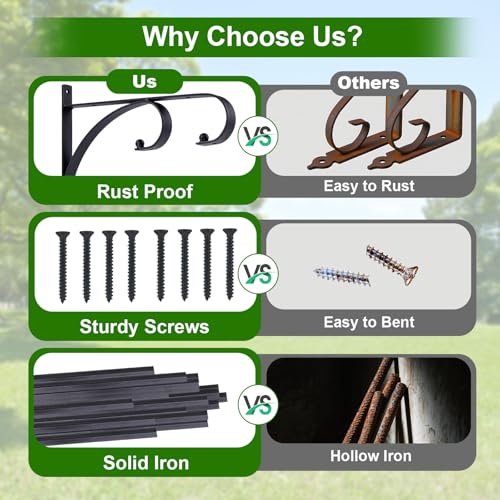 Plant Hangers Outdoor Indoor, 10 Inch Hanging Plant Brackets 2/4 Pack, Decorative Iron Plant Hooks for Hanging Plants, Bird Feeders, Wind Chimes, Flower Baskets - size: 10in