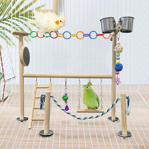 Hamiledyi Small Bird Playground Natural Wood for Top of Cage Bird Perch Stand for Parrots Play Gym Toys for Small Birds Parrot Cockatiel Love Birds Budgie(Style A)