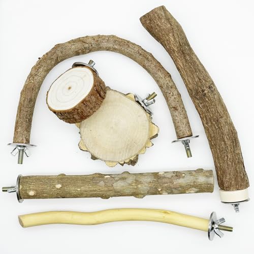 8 PCS Natural Wood Bird Perch Set, U Shape, Forking, No Branch, O Shaped Platform, Suitable for Cockatiel, Cockatoo, Budgie, Parakeet, Conure, Macaw, Love Bird