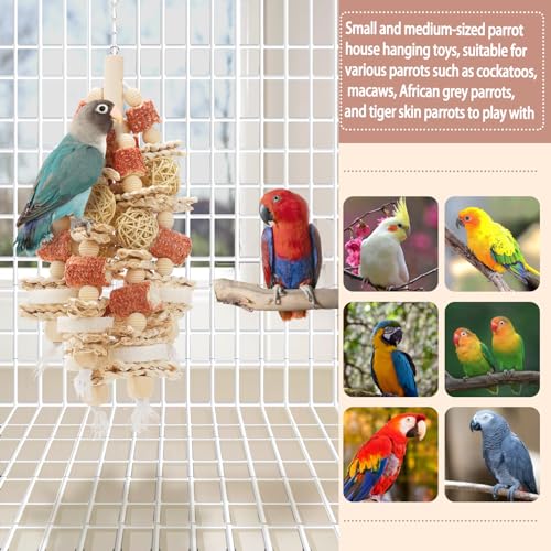 Bird Toys，17.5 Inches Parrot Toy for Chewing | Natural Corn Cob, Loofah Slices, Can Be Hung in Large and Medium-Sized Parrot Cages